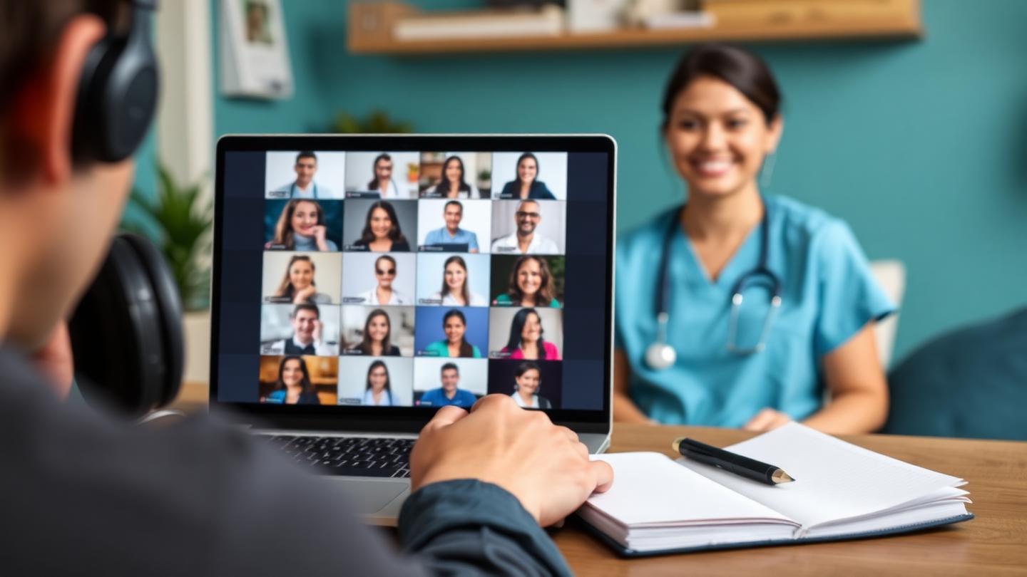 Enfermeira revisando pilha de flashcards coloridos sobre farmacologia