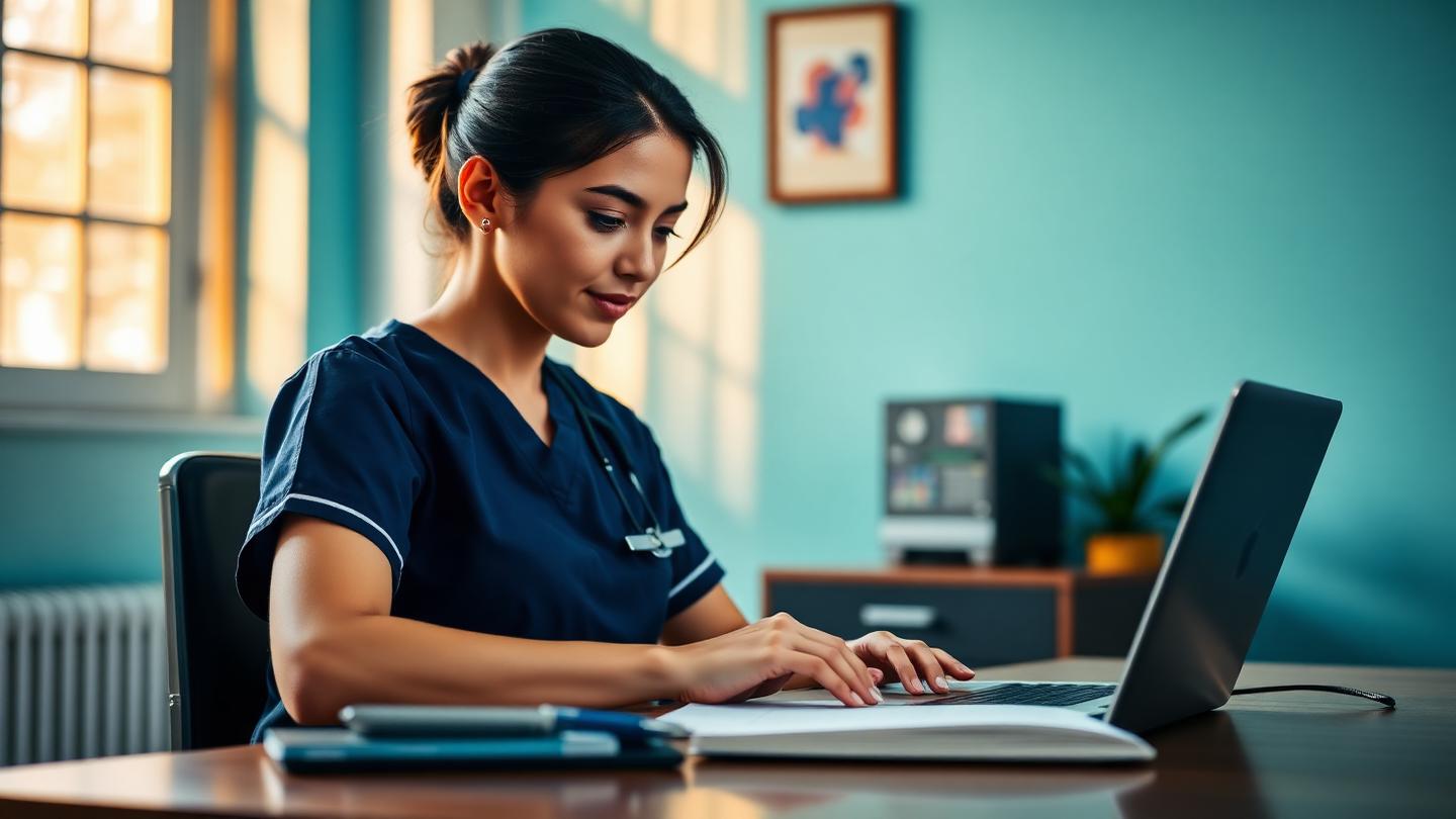 Duas enfermeiras em uniformes diferentes conversando em corredor de hospital, representando RN e LPN