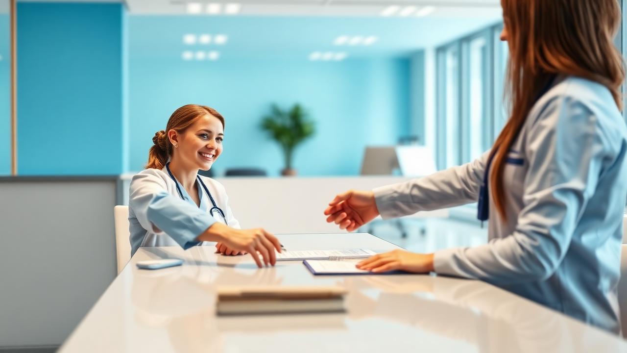 Enfermeira revisando linha do tempo simplificada de processo de visto sem etapa de PERM