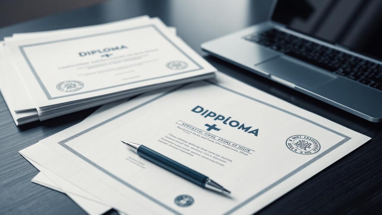 Enfermeira revisando certificado de proficiência e documentos consulares